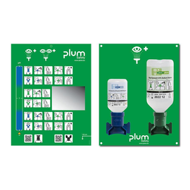 Plum Augen-Notfallstation offen, 2 Flaschen inkl. Wandhalter, Piktogramm, Spiegel und Augen-Notfallplan Produktbild
