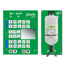 Plum Augenspülstation Duo mit 1 Flasche inkl. Wandhalter, Piktogramm und Spiegel Produktbild