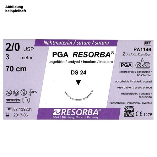 PGA-RESORBA DS 24 2/0=3 ungefärbt, Nahtmaterial Fadenlänge 70 cm (24 Stck.) (PACK=24 STÜCK) Produktbild Front View L