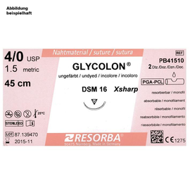 GLYCOLON DSM 13 4/0=1,5 ungefärbt, Nahtmaterial Fadenlänge 45 cm (24 Stck.) (PACK=24 STÜCK) Produktbild