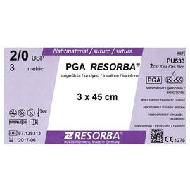 PGA-RESORBA 2/0=3 ungefärbt, Nahtmaterial Fadenlänge 3x45cm (24Stck.) (PACK=24 STÜCK) Produktbild
