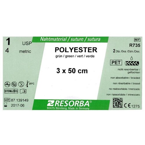 POLYESTER 1=4 grün geflochten, Nahtmaterial Fadenlänge 3x50cm (24Stck.) (PACK=24 STÜCK) Produktbild Front View L