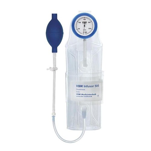 Druckinfusionsmanschette Infusor 500 ml mit Handgebläse und Manometer (schockresistentes Präzisionsmanometer) Produktbild Front View L