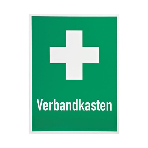 Rettungszeichen Erste-Hilfe-Kreuz und Beschriftung Verbandkasten