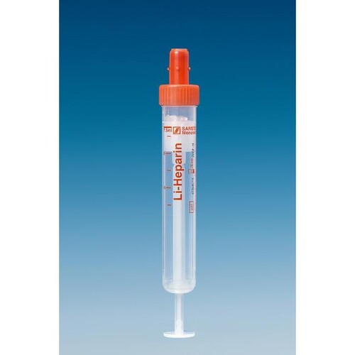 S-Monovetten 7,5 ml, 92 x 15 mm, Lithium-Heparin, steril (50 Stck.) (PACK=50 STÜCK) Produktbild Front View L