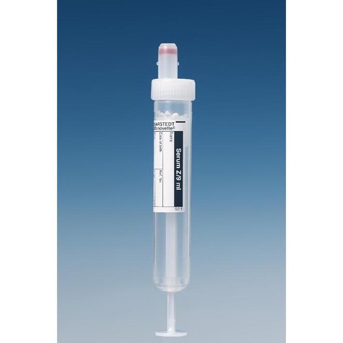 S-Monovetten 9 ml, 92 x 16 mm, Serum, Papieretikett, steril (50 Stck.) (PACK=50 STÜCK) Produktbild Front View L