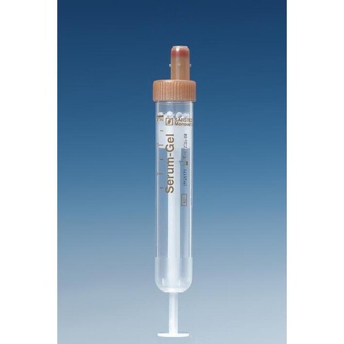 S-Monovetten 9 ml, 92 x 16 mm, Serum-Gel, steril (50 Stck.) (PACK=50 STÜCK) Produktbild Front View L