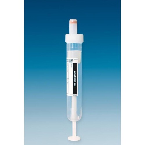 S-Monovetten 9 ml, 92 x 16 mm, ohne Präp., Papieretikett, steril (50 Stck.) (PACK=50 STÜCK) Produktbild Front View L