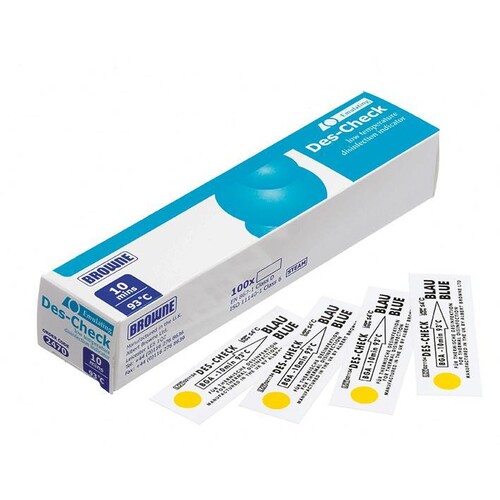 BROWNE Des Check  Emulationsindikatoren (100 Stck.) 93°C für 10 Minuten Haltezeit (PACK=100 STÜCK) Produktbild Front View L