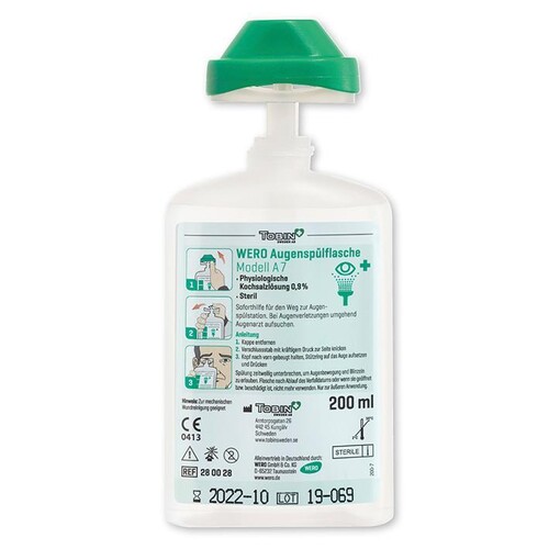 wero-Augenspülflasche Modell A7 steril 200 ml Produktbild Front View L