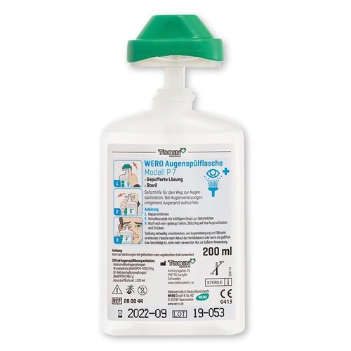 wero-Augenspülflasche Modell P7 steril 200 ml Produktbild Front View L