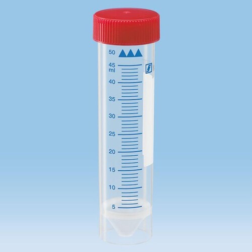 PP-Schraubröhrchen 50 ml, 115 x 28 mm Spitzboden, steril (25 Stck.) (BTL=25 STÜCK) Produktbild Front View L