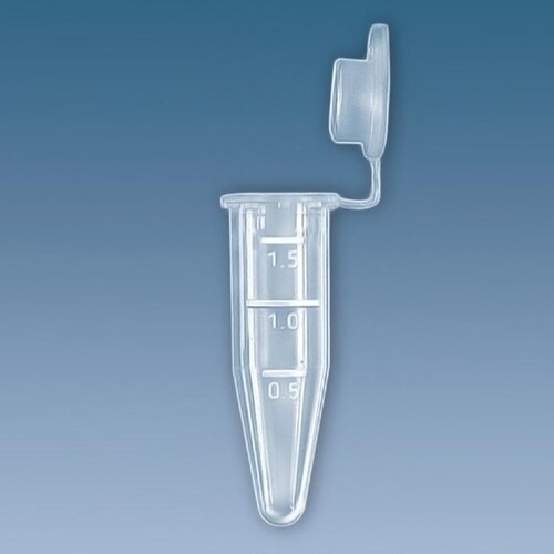 PP-Reaktionsgefäße 1,5 ml m. anhängendem PP-Stopfen, farblos (500 Stck.) (BTL=500 STÜCK) Produktbild Front View L