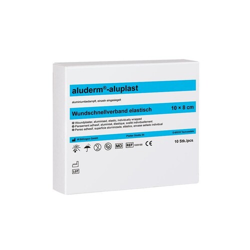 aluderm-aluplast Wundpflaster elastisch ca. 10 x 8 cm (10 Stck.) (PACK=10 STÜCK) Produktbild Front View L