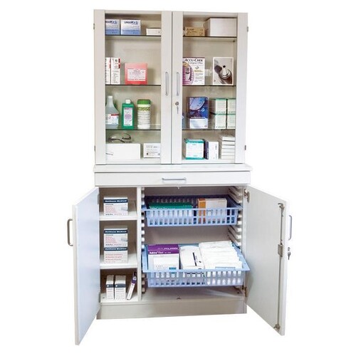 Medikamenten- und Verbandmittelschrank weiß mit Glastüren Produktbild Front View L