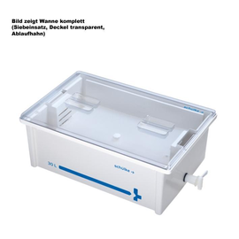 Instrumentenwanne 30 Ltr. kpl. mit Siebeinsatz und Deckel transparent mit Ablaufhahn Produktbild