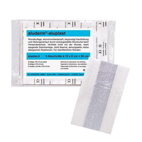 aluderm-aluplast Wundpflaster elastisch ca. 10 x 6 cm (5 Stck.) (BTL=5 STÜCK) Produktbild Front View L