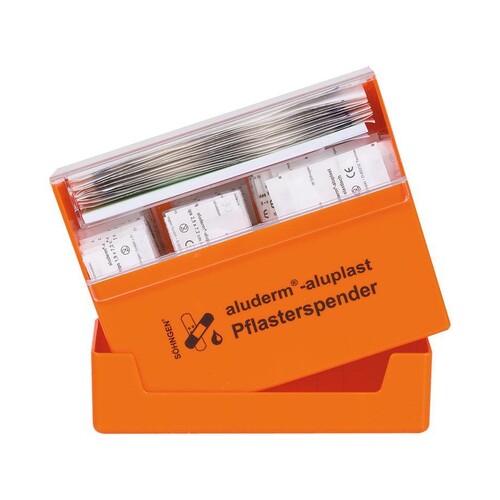 aluderm-aluplast Pflasterspender orange Erwachsene, gefüllt Produktbild Front View L