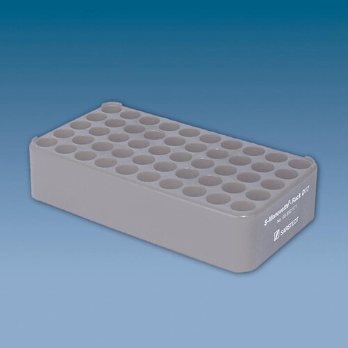 S-Monovette-Rack D 17, grau, 50 Bohrungen Ø 17 mm, ohne Griffe Produktbild Front View L