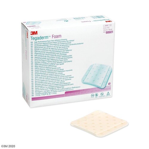 3M Tegaderm Foam Wundauflage Schaumstoff nicht klebend, 10 x 10 cm (10 Stck.) (PACK=10 STÜCK) Produktbild Front View L