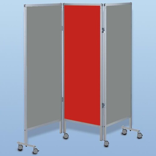 Wandschirm 3-flügelig, fahrbar, Farbe: grau/rot/grau Produktbild Front View L