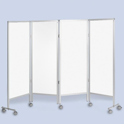 Wandschirm 4-flügelig, fahrbar, Farbe: weiß/weiß/weiß/weiß Produktbild Front View L