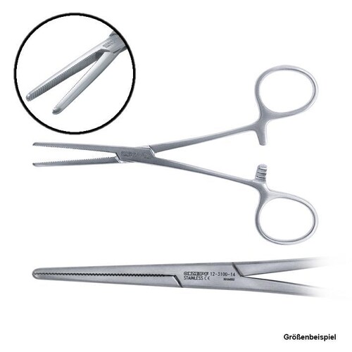 Rochester Pean Arterienklemme, gerade, gerieft, 26 cm Produktbild Front View L