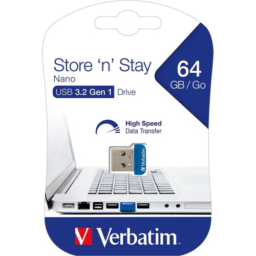 USB Stick 3.2 Nano Store¿n Stay 64GB blau Verbatim 98711 Produktbild Front View L