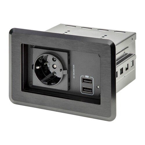 StarTech.com Tischanschlussfeld mit Einbausteckdose ( mit 2x USB-Anschlüssen, 1x Schuko, versenkbare Produktbild