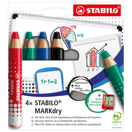 Whiteboardmarker MARKdry Etui sortiert m. Spitzer + Abwischtuch Stabilo 648/4-5 (SET=4 STÜCK) Produktbild