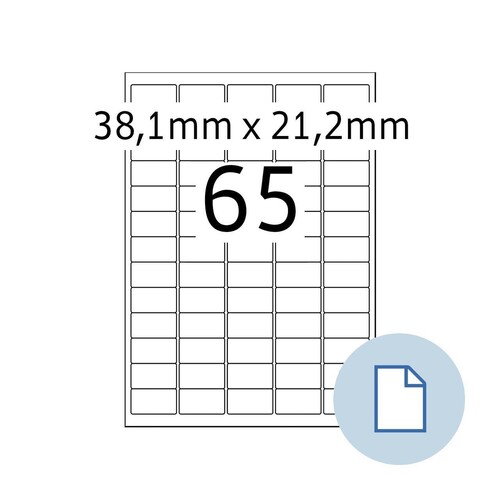Etiketten Inkjet+Laser+Kopier 38,1x21,2mm auf A4 Bögen weiß Herma permanent 8465 (PACK=32500 STÜCK) Produktbild Front View L