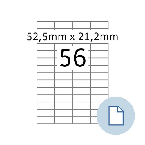 Etiketten Inkjet+Laser+Kopier 52,5x21,2mm auf A4 Bögen weiß Herma permanent 8456 (PACK=28000 STÜCK) Produktbild Front View L
