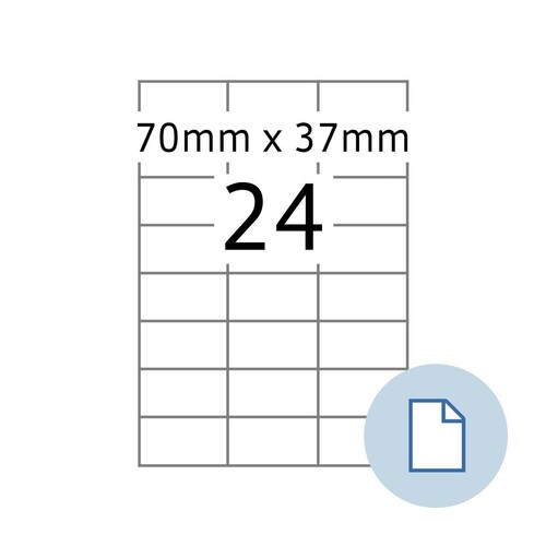 Etiketten Inkjet+Laser+Kopier 70x37mm auf A4 Bögen weiß Herma permanent 8424 (PACK=12000 STÜCK) Produktbild Front View L