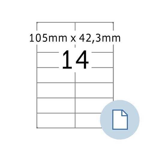 Etiketten Inkjet+Laser+Kopier 105x42,3mm auf A4 Bögen weiß Herma permanent 8414 (PACK=7000 STÜCK) Produktbild Front View L