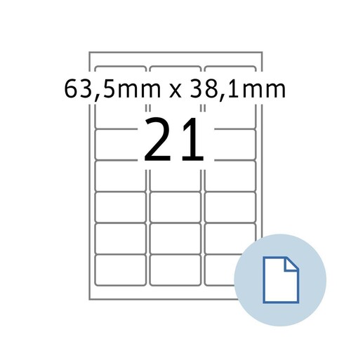 Etiketten Inkjet+Laser+Kopier 63,5x38,1mm auf A4 Bögen weiß Herma permanent 8417 (PACK=10500 STÜCK) Produktbild Front View L