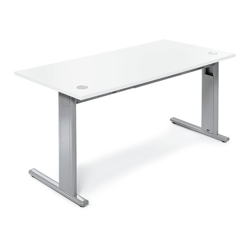 Schreibtisch BASE M Multi 120x80x74cm C-Fuß Gestell Dekor weiß Deskin 10258521 Gestell Alusilber Produktbild Front View L