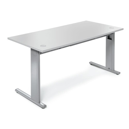 Schreibtisch BASE M Multi 160x80x74cm C-Fuß Gestell Dekor lichtgrau Deskin Gestell Alusilber 10219666 Produktbild Front View L