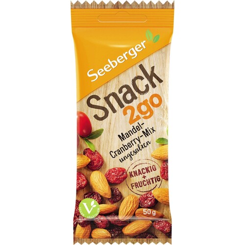 SEEBERGER Mandel Cranberry Mix Snack2go 50g 12 St./Pack. (PACK=12 STÜCK) Produktbild Front View L