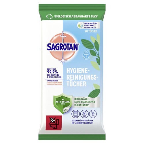 Sagrotan Hygiene-Reinigungstuch 3250406 60St. (PACK=60 STÜCK) Produktbild Front View L