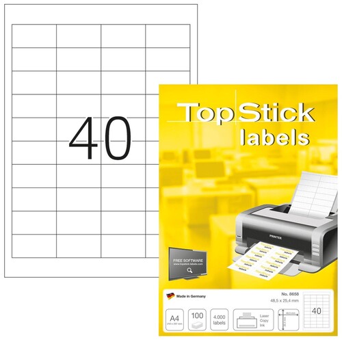 Etiketten Inkjet+Laser+Kop. 48,5x25,4mm auf A4 Bögen weiß BestStandard (PACK=4000 STÜCK) Produktbild Front View L