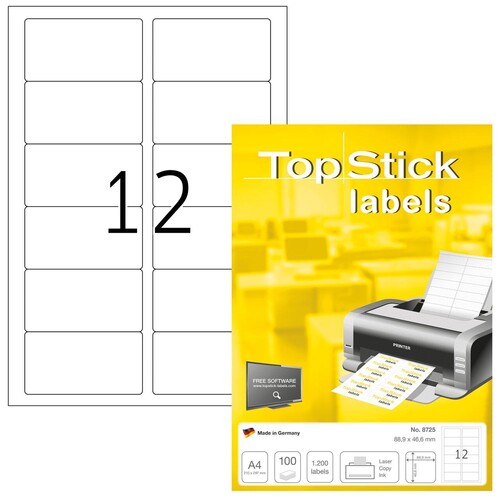 Etiketten Inkjet+Laser+Kop. 88,9x46,6mm auf A4 Bögen weiß BestStandard (PACK=1200 STÜCK) Produktbild Front View L