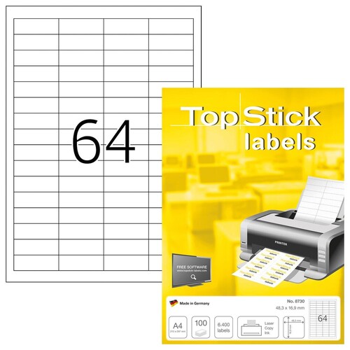Etiketten Inkjet+Laser+Kopier weiß auf A4 Bögen 48,3x16,9mm BestStandard (PACK=6400 STÜCK) Produktbild Front View L