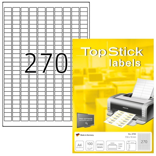 Etiketten Inkjet+Laser+Kopier 17,8x10mm auf A4 Bögen weiß BestStandard (PACK=27000 STÜCK) Produktbild Front View L