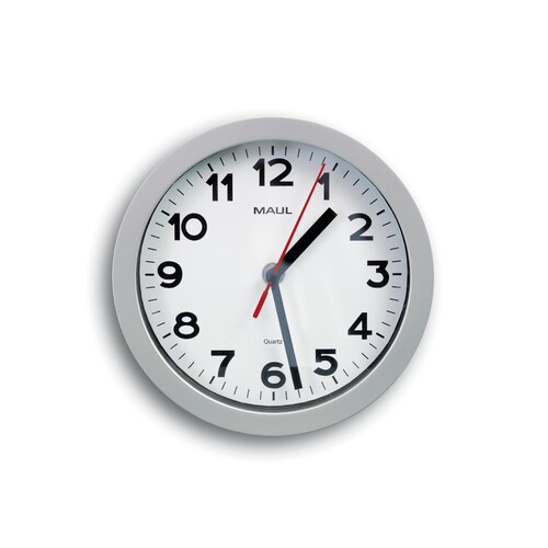 Wanduhr MAULstep Quarzuhr Ø 20cm Gehäuse silber Kunststoff Maul 90529-95 inklusive 1x AA Batterie Produktbild Front View L