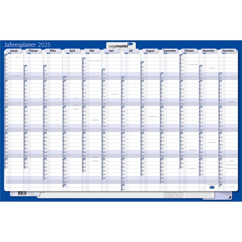 Jahresplaner 2025 quer 60x90cm 1Jahr/1Seite folienkaschiert gerollt Legamaster 7-422221-25 Produktbild
