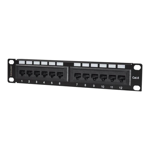 Intellinet 10" 12-Port Cat6 Patchpanel, UTP, 10", 1 HE, schwarz - Patch Panel - Rack montierbar - CA Produktbild