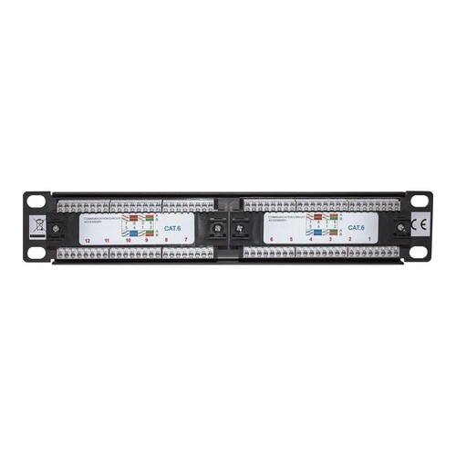 Intellinet 10" 12-Port Cat6 Patchpanel, UTP, 10", 1 HE, schwarz - Patch Panel - Rack montierbar - CA Produktbild Additional View 1 L