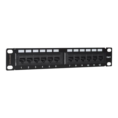 Intellinet 10" 12-Port Cat6 Patchpanel, UTP, 10", 1 HE, schwarz - Patch Panel - Rack montierbar - CA Produktbild Additional View 2 L