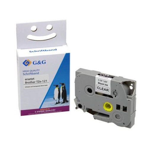 Schriftband laminiert 9mm/8m schwarz auf transparent passend zu Brother TZe-121 (ST=8 METER) Produktbild Front View L