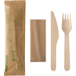 Holz Besteckset pure 3-teilig / (Gabel, Messer, Serviette) in geschlossener Papierhülle (PACK=50 STÜCK) Produktbild
